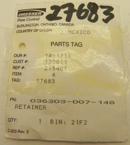 Dresser Retainer Ring 036303-007-148 - Advance Operations