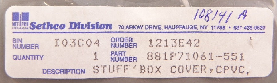 Sethco Stuff Box Cover / Rear Plate 881P71061-551 - Advance Operations