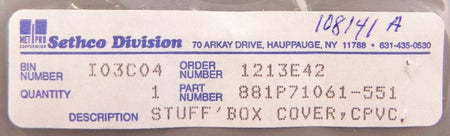 Sethco Stuff Box Cover / Rear Plate 881P71061-551 - Advance Operations