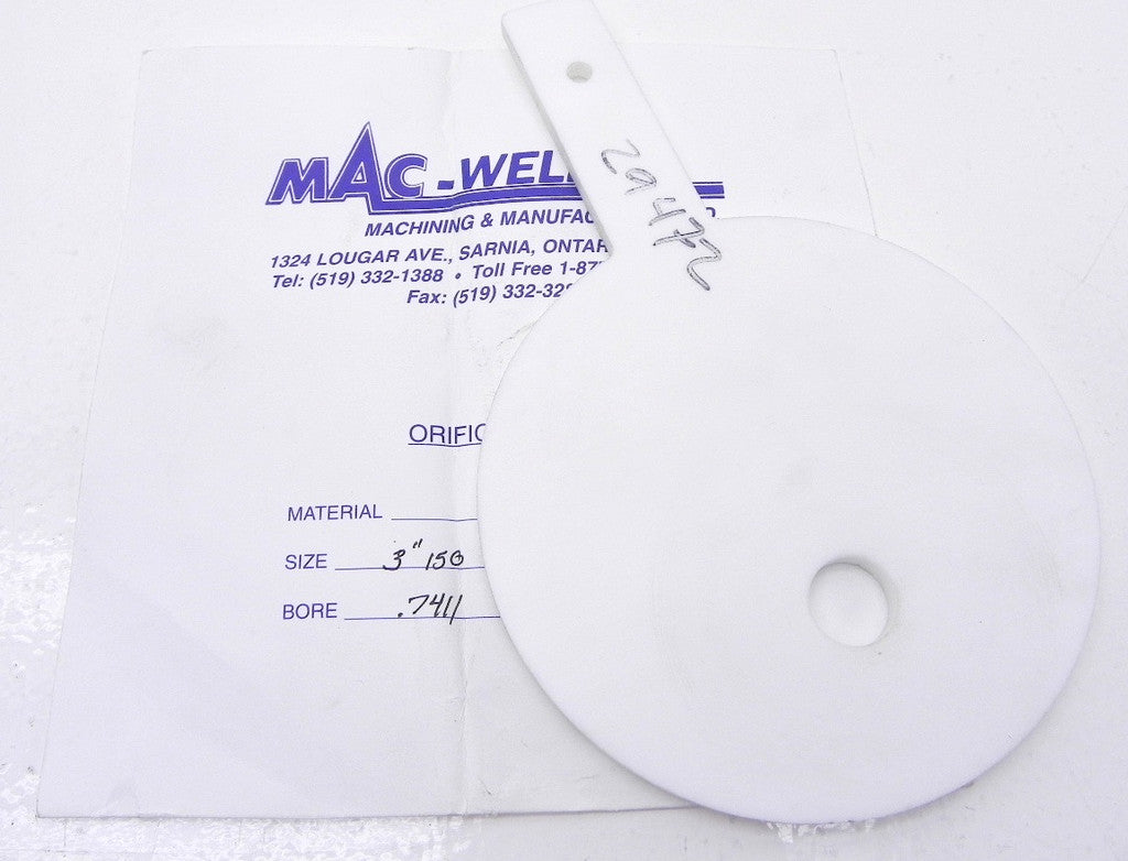 Mac-Weld Orifice Plate 3" 150# PTFE 0.7411" Bore - Advance Operations