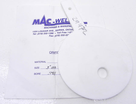 Mac-Weld Orifice Plate 3" 150# PTFE 0.7411" Bore - Advance Operations