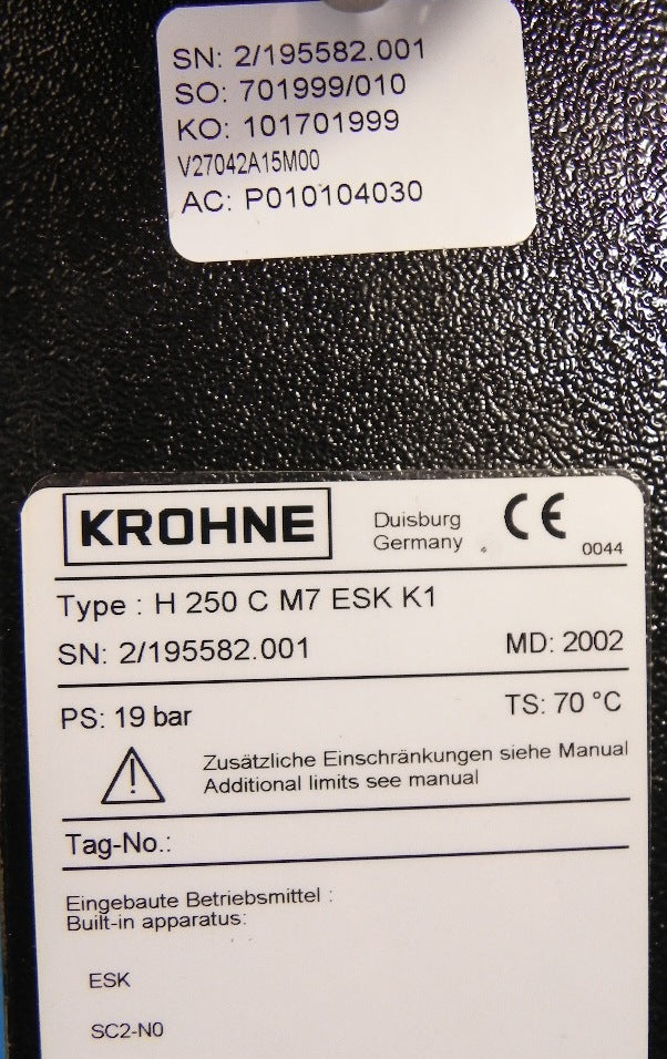 Krohne Variable Area Flowmeter H250 C M7 PTFE Lined 1/2" - Advance Operations