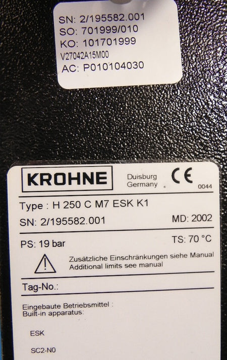 Krohne Variable Area Flowmeter H250 C M7 PTFE Lined 1/2" - Advance Operations
