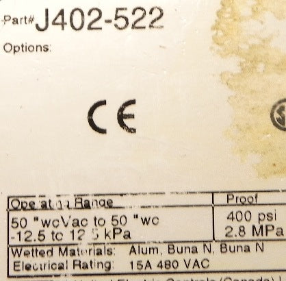 United Electric Pressure Switch J402-522 - Advance Operations