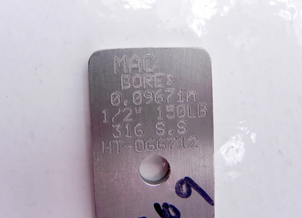 Mac-Weld Orifice Plate 1/2" 316SS-0.0967 - Advance Operations