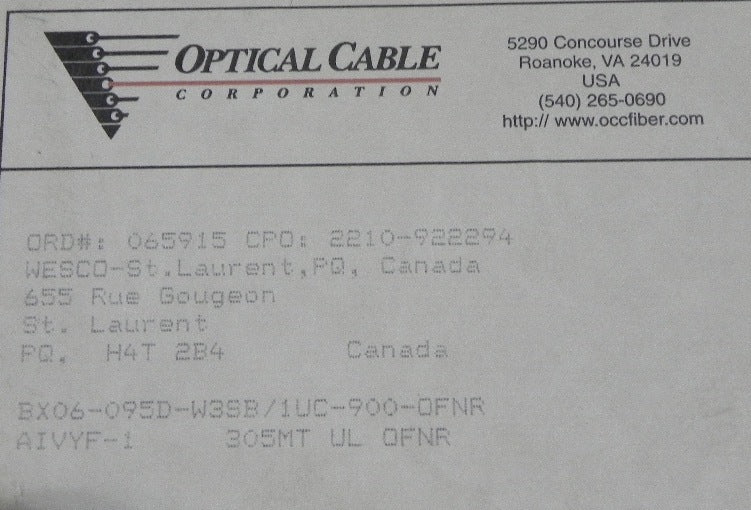 Optical Cable BX06-095D  6-Strand Multimode 62.5 OFNR Fiber Optic Cable 25ft - Advance Operations