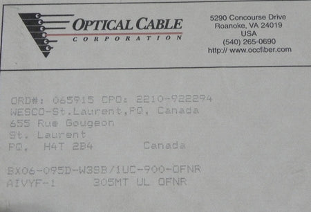 Optical Cable BX06-095D  6-Strand Multimode 62.5 OFNR Fiber Optic Cable 25ft - Advance Operations