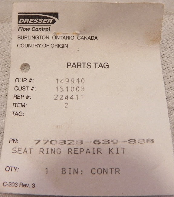 Dresser/Masoneilan Seat Ring Repair Kit 770328-639-888 - Advance Operations
