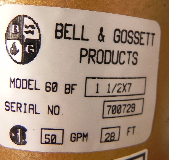 Bell & Gosset Centrifugal Pump Series 60 1-1/2 x 7 - Advance Operations