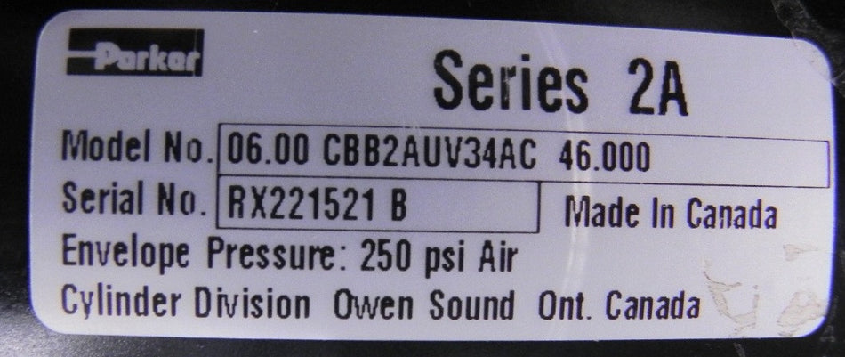 Parker Pneumatic Cylinder CCB2AUV34AC   6" - Advance Operations