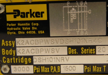 Parker Hydraulic Valve K2ACBPWSVDSH101NR4C - Advance Operations