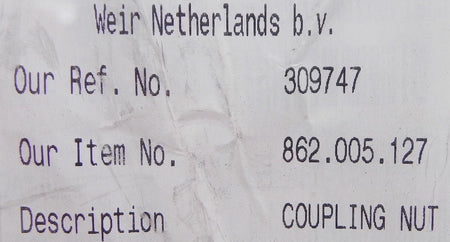 Weir / Geho SS Coupling Nut 862.005.127 (Lot of 2) - Advance Operations