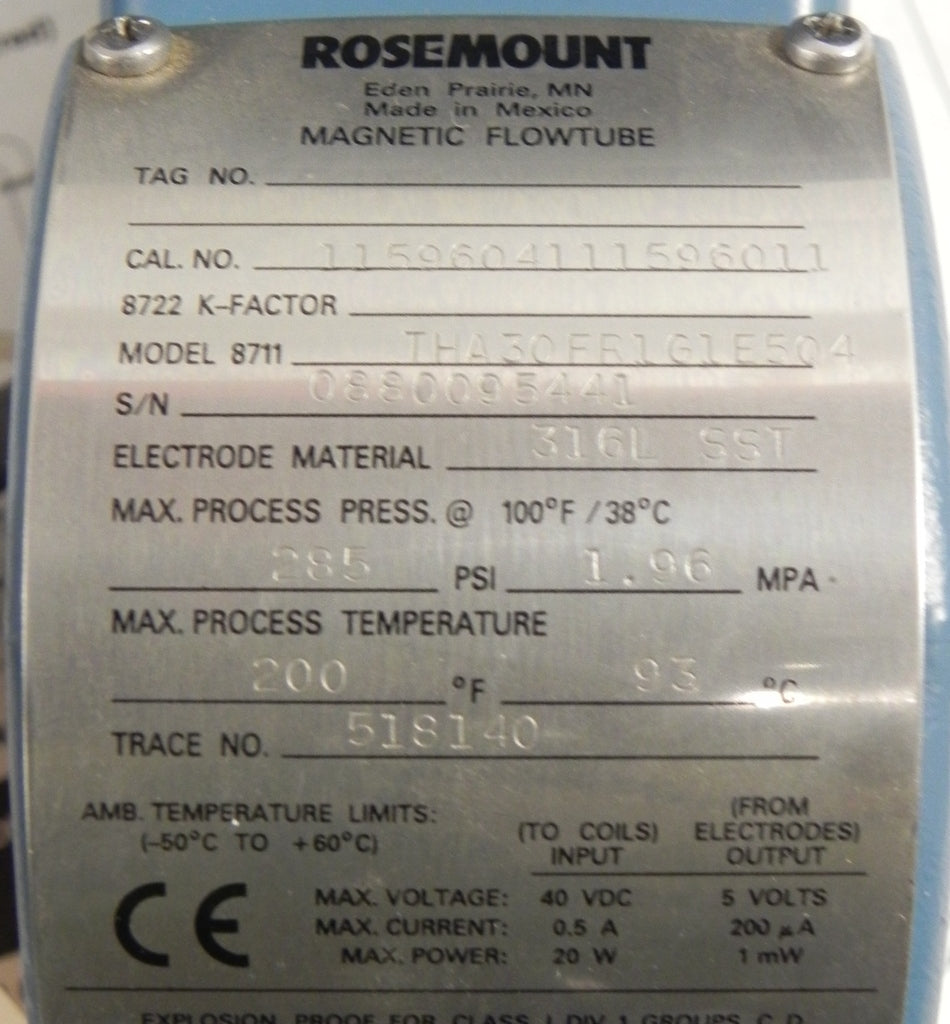 Rosemount 4mm 5/32" Flowmeter 8711THA30FR1G1E504 316l SST Electrode - Advance Operations