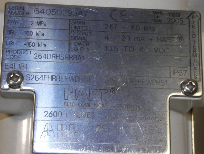 ABB 2600T Series Differential Pressure Transmitter 264DRSHRRRA1 + Remote Diaphragm - Advance Operations