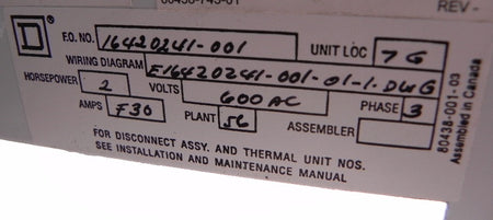 Square D Model 6 Motor Control Center 2 HP - Advance Operations