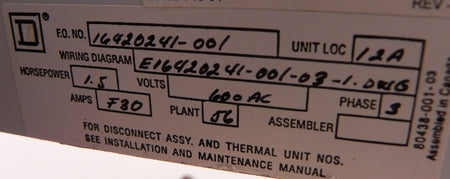 Square D MCC Bucket Model 6 Motor Control 1.5 HP - Advance Operations