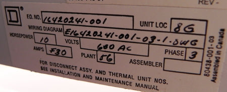 Square D MCC Bucket Model 6 Motor Control 10 HP - Advance Operations