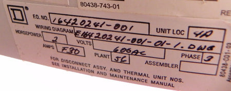 Square D MCC Bucket Model 6 Motor Control 2 HP - Advance Operations