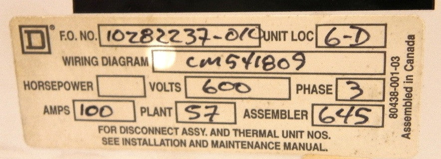 Square D MCC Bucket Model 6 Motor Starter 115A  LC1F115 Contactor - Advance Operations