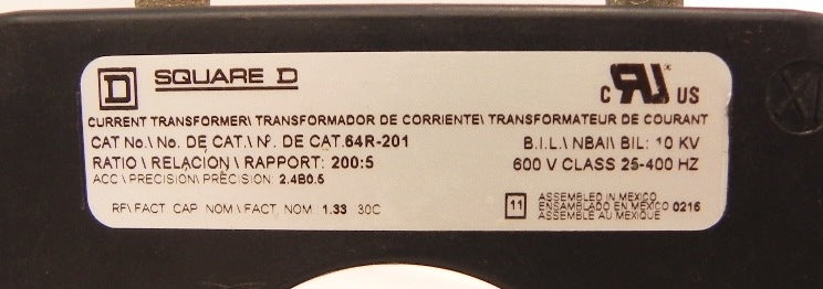 Square D Current Transformer 64R-201  (lot of 3) - Advance Operations