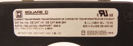 Square D Current Transformer 64R-201  (lot of 3) - Advance Operations