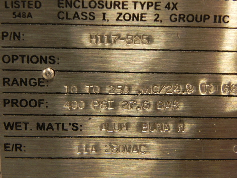 UE 117 Series Pressure Switch 117-525 - Advance Operations