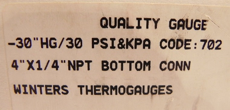 Winter's Thermogauge 4" X 1/4" NPT -30"HG/30 psi - Advance Operations