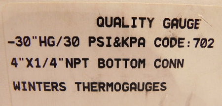 Winter's Thermogauge 4" X 1/4" NPT -30"HG/30 psi - Advance Operations