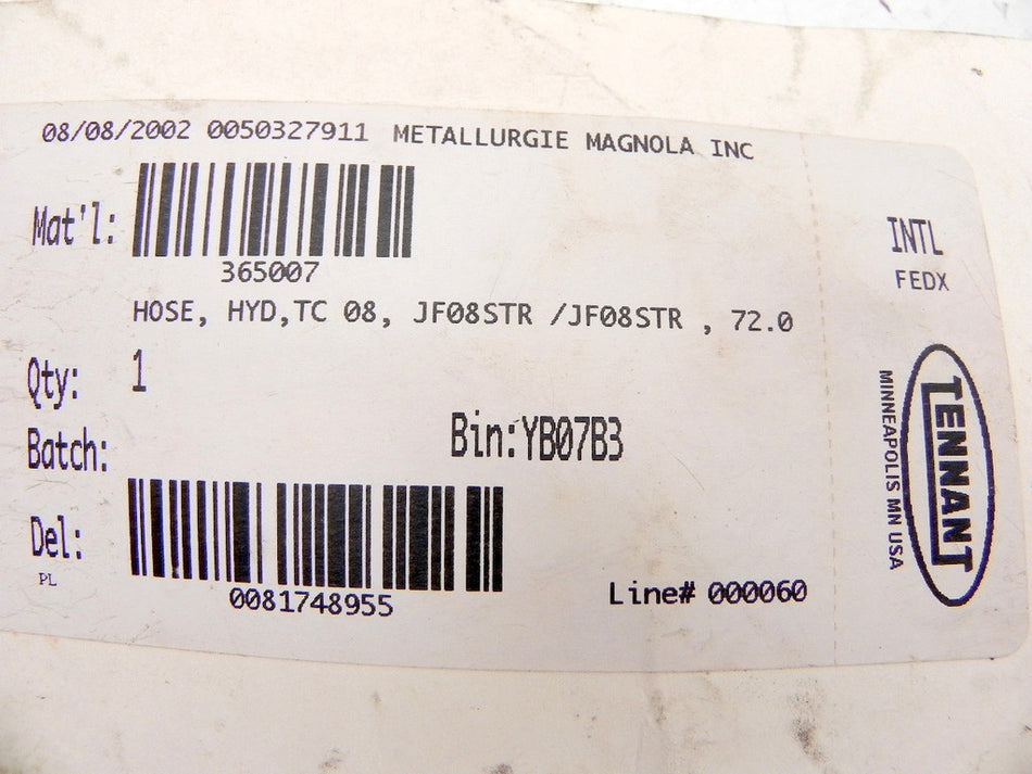 Tennant Hydraulic Hose 72" JF08STR - Advance Operations