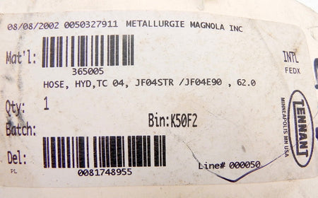 Tennant Hydraulic Hose 60" JF04STR - Advance Operations