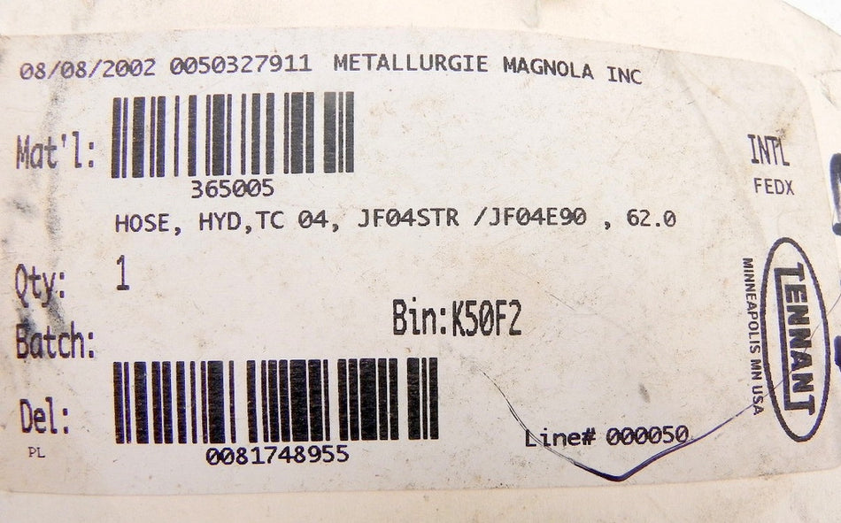 Tennant Hydraulic Hose 60" JF04STR - Advance Operations