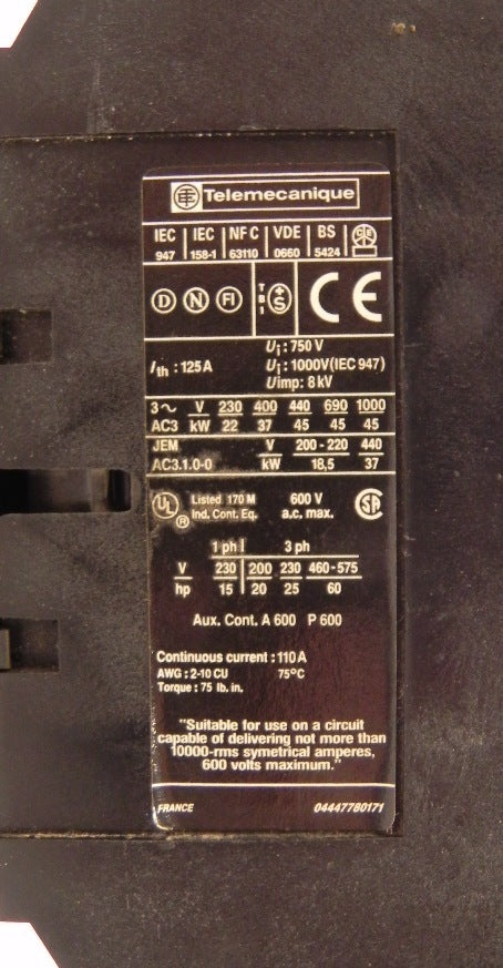 Telemecanique Contactor LC1 D80 11 - Advance Operations