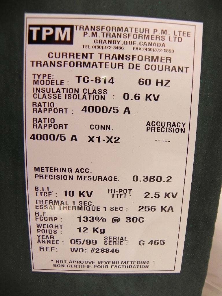 TPM Current Transformer 10 kV 4000/5A TC-814 - Advance Operations