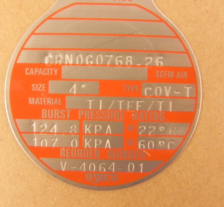 Oseco \ Halma CRN0G0768.26 V-4064-01 Rupture Burst Disc 4"  (lot of 5) - Advance Operations