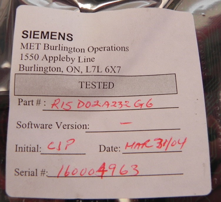 Siemens Power interface Board R15D02A232 G6 - Advance Operations