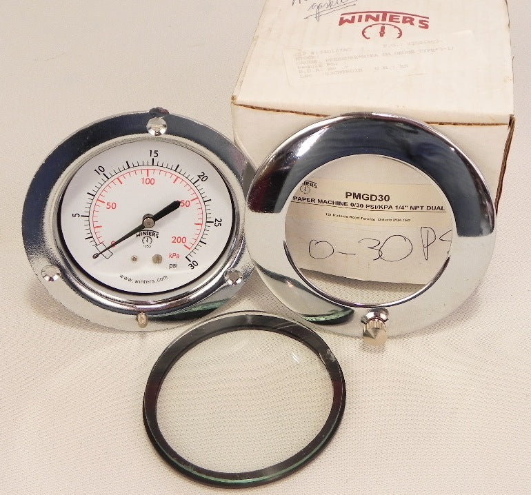 Winters Paper Machine Pressure Gauge 0-30 psi / 0-200KPa PMGD30 1/4" Npt - Advance Operations