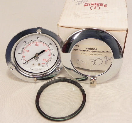 Winters Paper Machine Pressure Gauge 0-30 psi / 0-200KPa PMGD30 1/4" Npt - Advance Operations