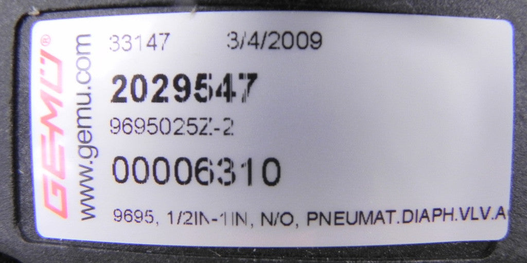 Gemu Pneumatic Diaphragm Valve Actuator 9695 1/2in-1in - Advance Operations