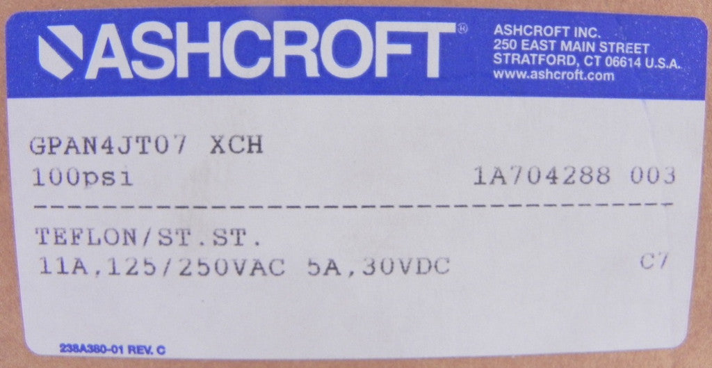 Ashcroft Pressure Control Switch GPAN4JT07 100 psi - Advance Operations