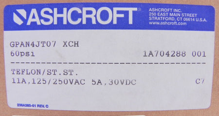 Ashcroft Pressure Control Switch GPAN4JT07 60 psi - Advance Operations