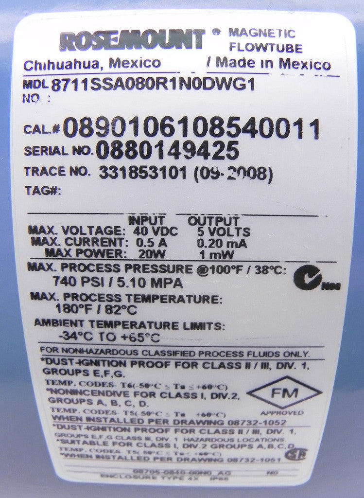 Rosemount Flowmeter Flowtube 8" 8711SSA080R1N0DWG1 - Advance Operations
