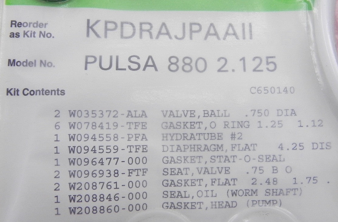 Pulsafeeder Pump Repair Kit 880 2.125 KPDRAJPAAII - Advance Operations