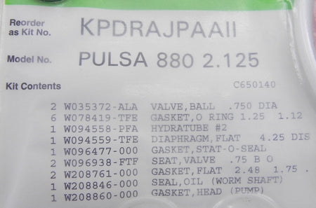 Pulsafeeder Pump Repair Kit 880 2.125 KPDRAJPAAII - Advance Operations