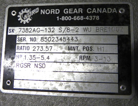 Nord Clincher Shaft Mount Gearmotor 7382AG-132 S/8-2 - Advance Operations