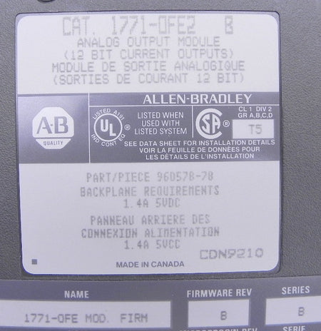 Allen-Bradley Analog Output Module 1771-OFE2 Rev: B. Series B - Advance Operations