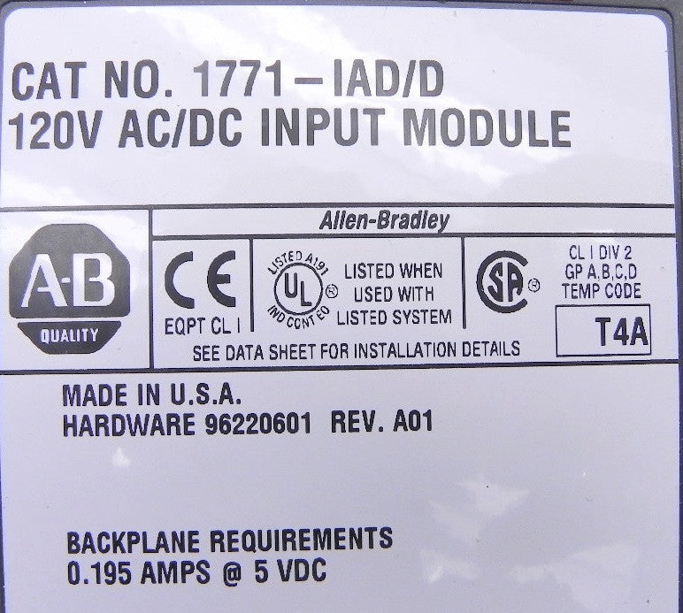 Allen-Bradley Input Module 1771-IAD/D - Advance Operations