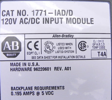Allen-Bradley Input Module 1771-IAD/D - Advance Operations
