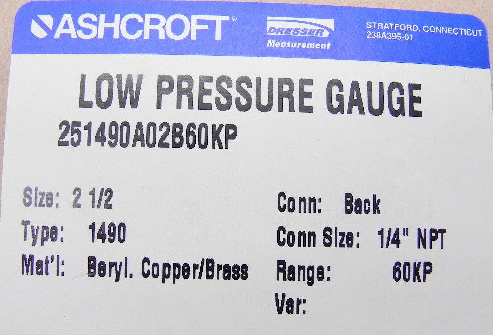 Ashcroft Low Pressure Gauge Type 1490 (Lot of 2) - Advance Operations