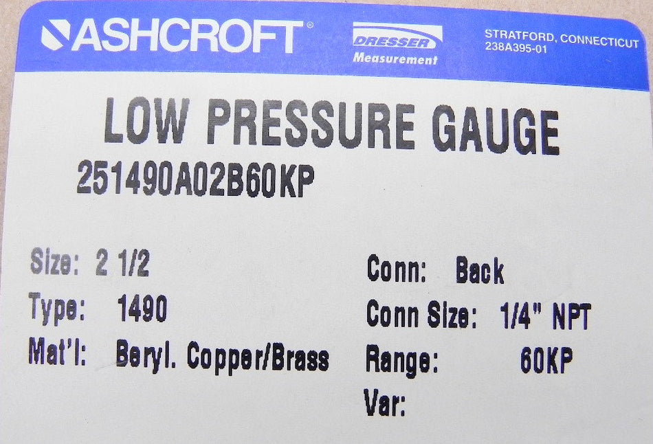 Ashcroft Low Pressure Gauge Type 1490 (Lot of 2) - Advance Operations
