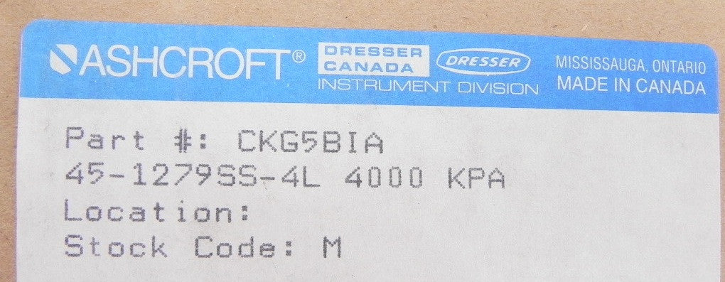 Ashcroft Duragauge Gauge 4000 Kpa 45-1279SS-4L - Advance Operations